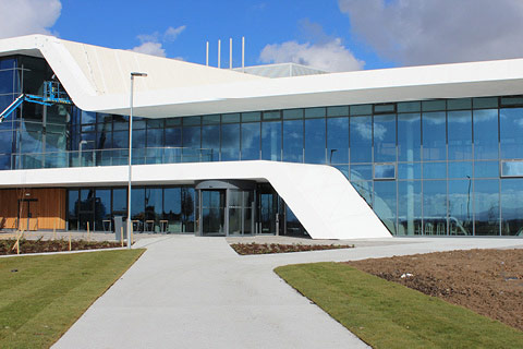 a building with glass walls